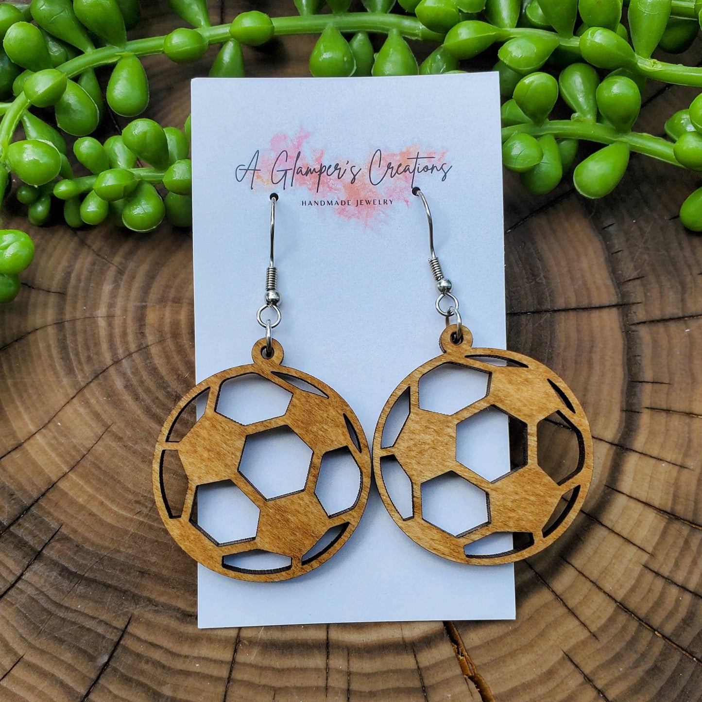 Stained Soccer Ball Wooden Earrings