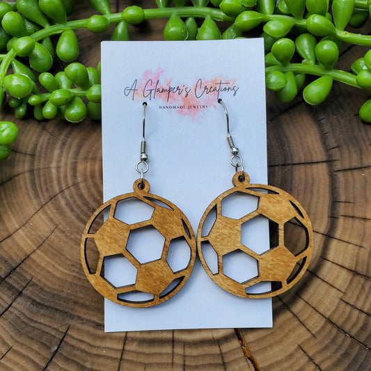 Stained Soccer Ball Wooden Earrings