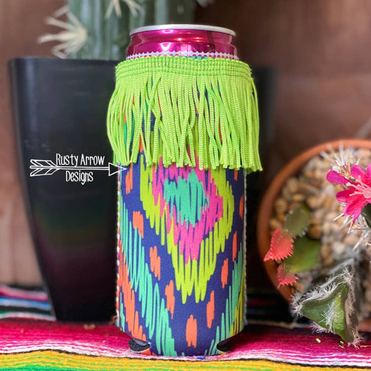 Slim Neon Aztec Fringe Koozie