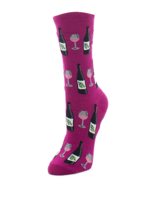 Wine Glass Bamboo Crew Socks