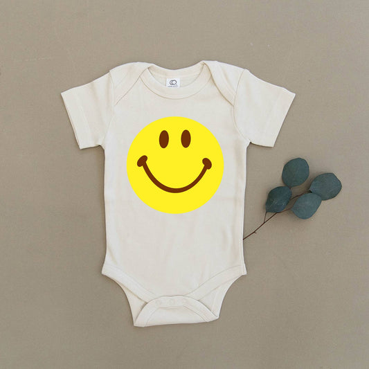 Yellow Smiley Face Organic Onesie