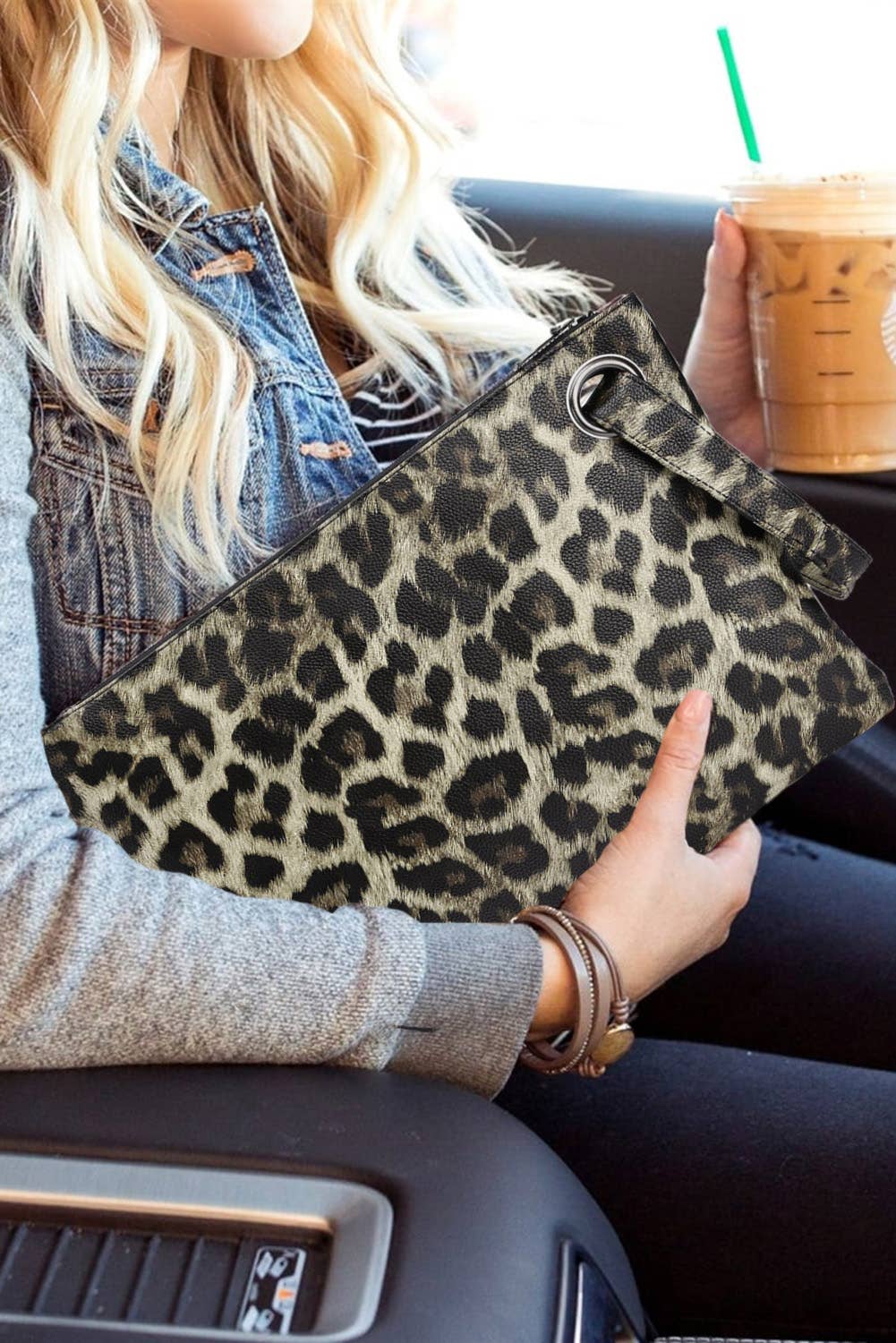 Khaki Leopard Print Oversized Clutch / Handbag