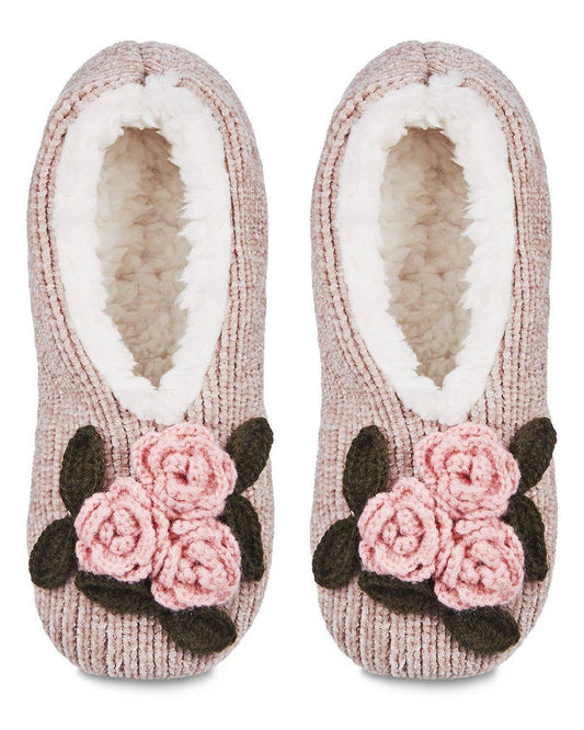 Coming Up Roses Chenille Sherpa-Lined Slippers