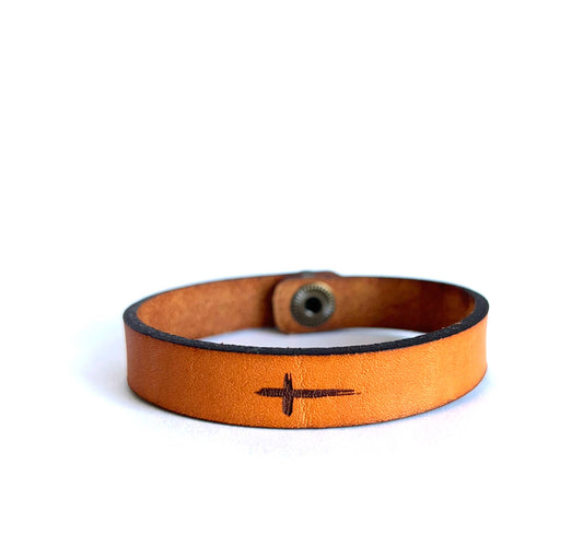 Cross Snap Bracelet - Engraved Leather Cuff