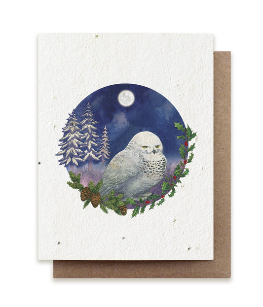 Winter Snowy Owl Plantable Herb Seed Card