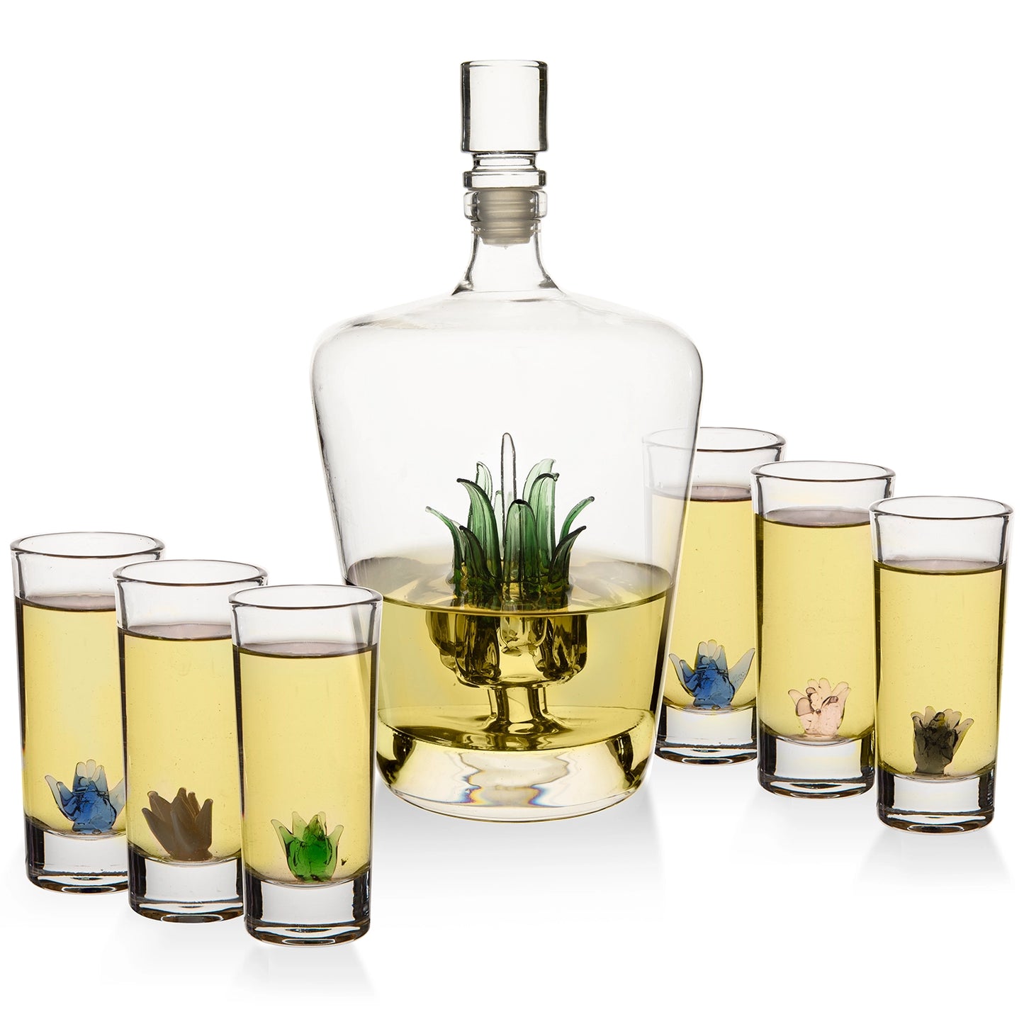 Tequila Decanter Set With Agave Decanter and 6 Agave Glasses