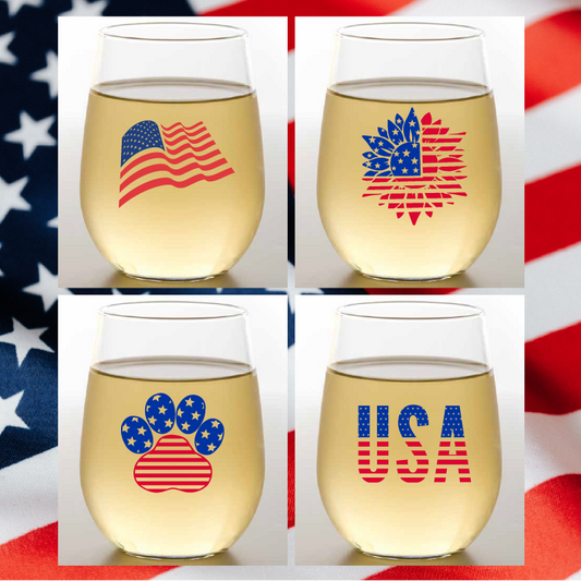 Red, White, Blue Shatterproof Stemless Wine Glasses (2 Pack)