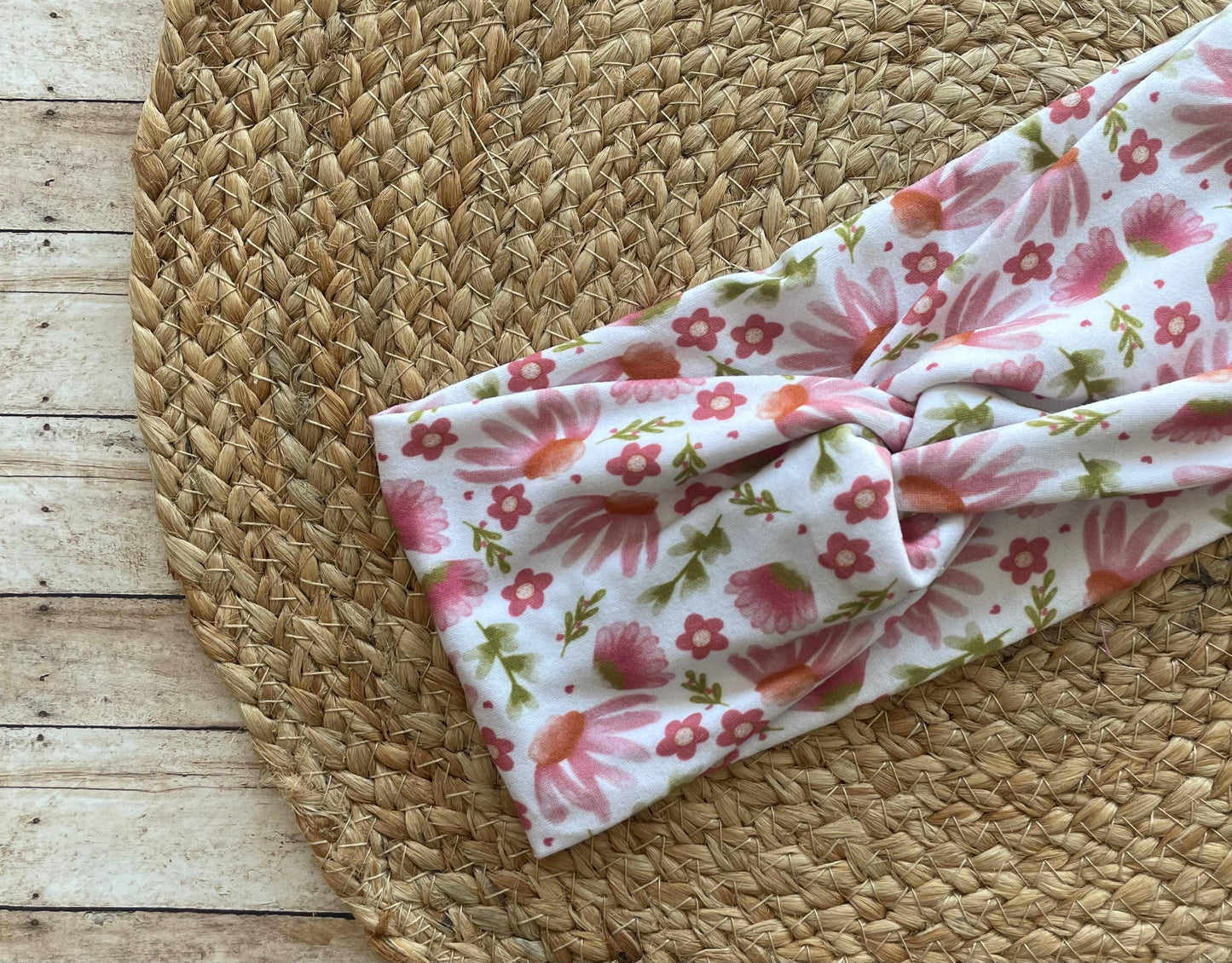 Pink Spring Floral Knit Twist Headband